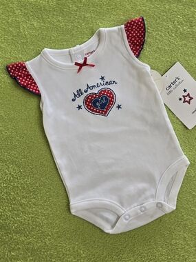 NWT  6-9M  Baby GIRL  BODYSUIT - RED WHITE & BLUE  heart  ALL AMERICAN GIRL (4)